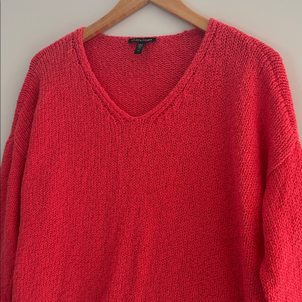 Eileen Fisher Sweater Womens Small Organic Cotton Knit Coral Long Sleeve - Picture 6 of 12